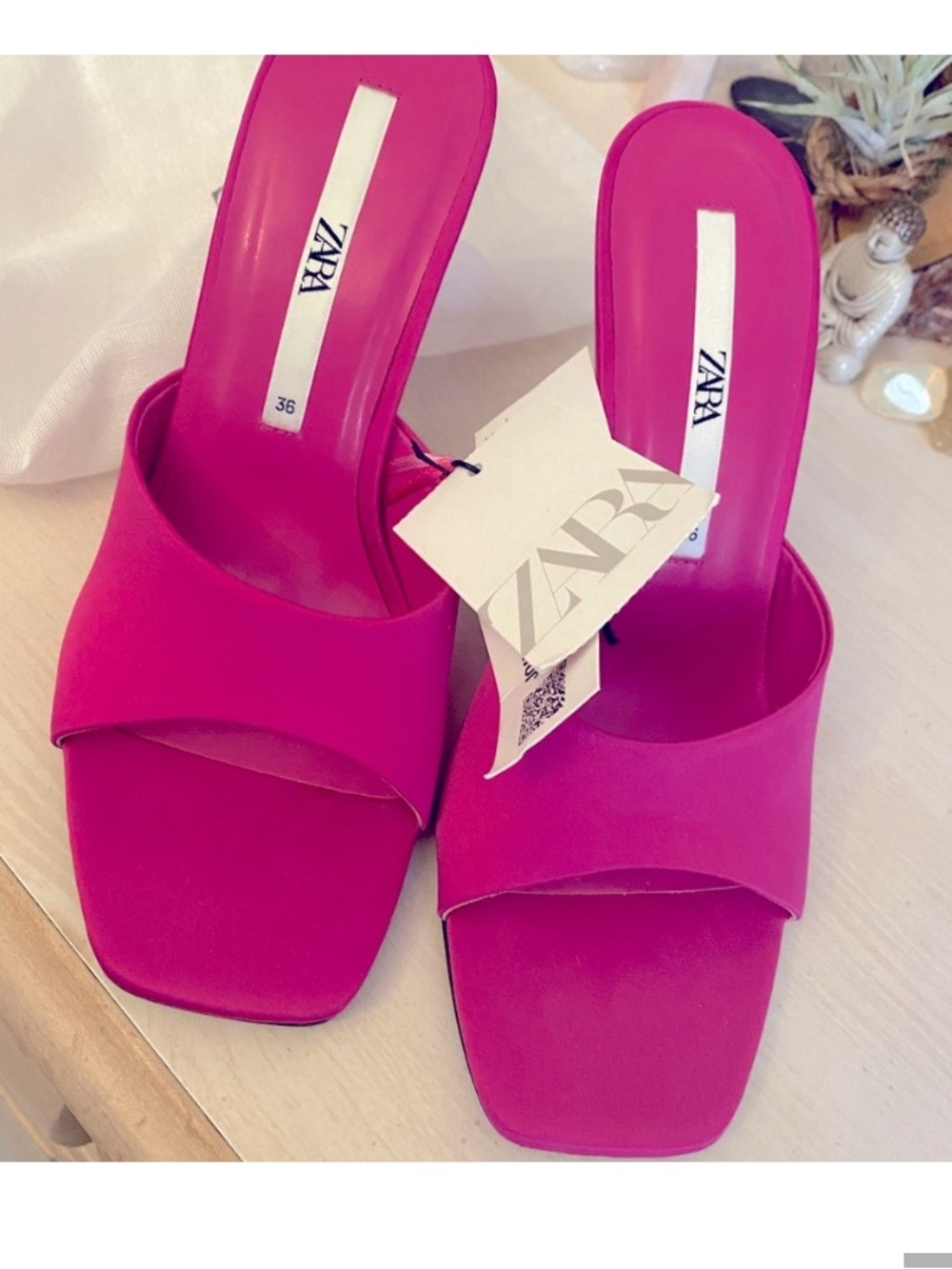 ZARA Hot Pink Square-Toe Slide Mules